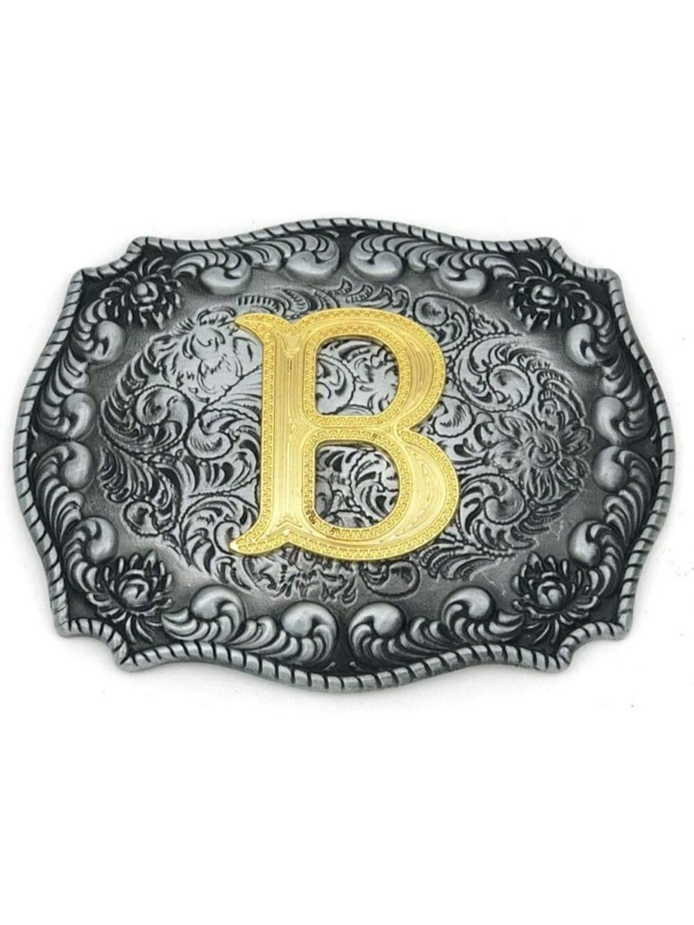 Unisex B Imported Western Silver Large Belt Buckle Initial Letters Rodeo